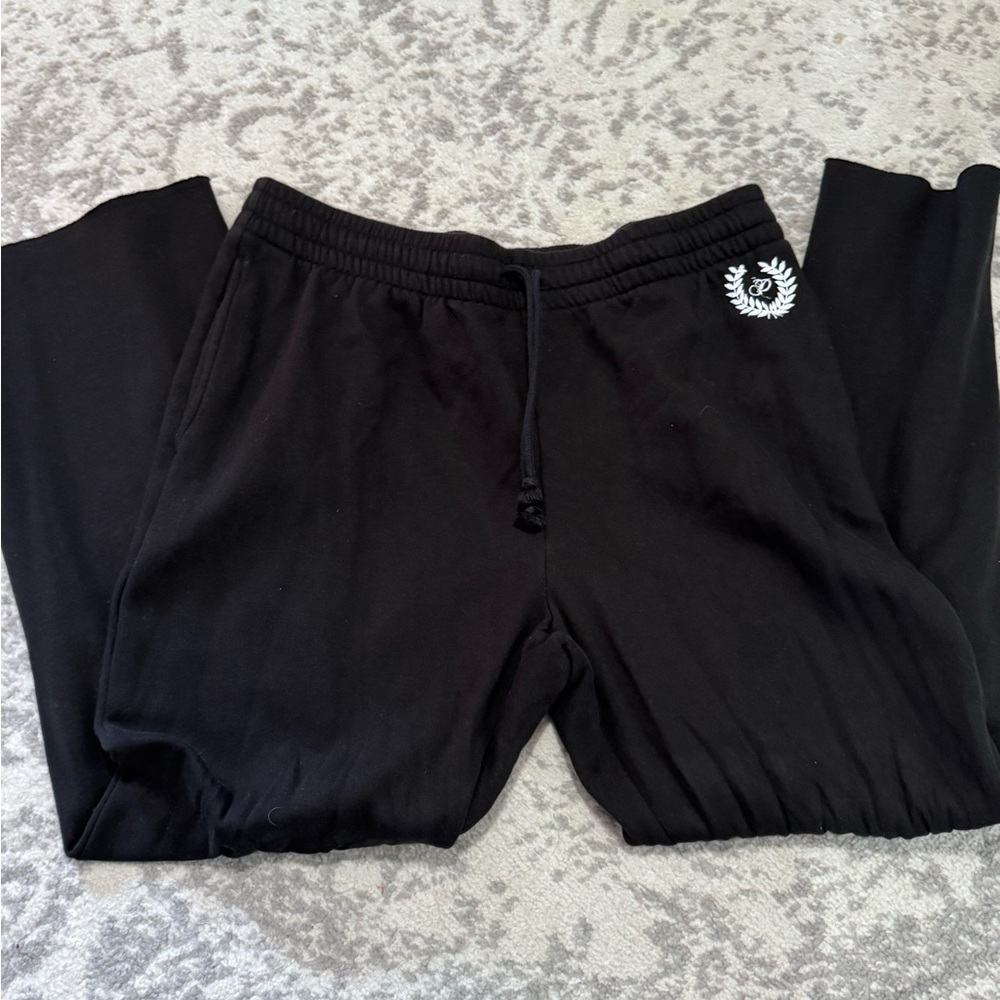 Pink Victoria Secret Black Joggers with Embroidered Logo